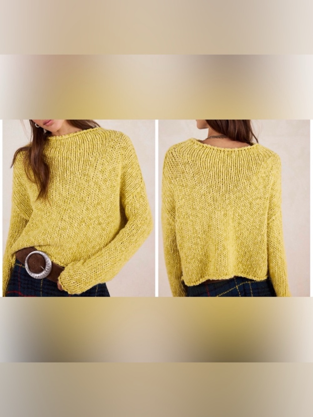 NWOT Free People Opal Rollneck Knit Sweater - Mango mint yellow - Small